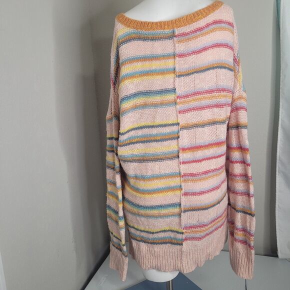 Sundance Medium Sweater striped v-neck stretch ribbed pullover colorful fun wool - Picture 4 of 10